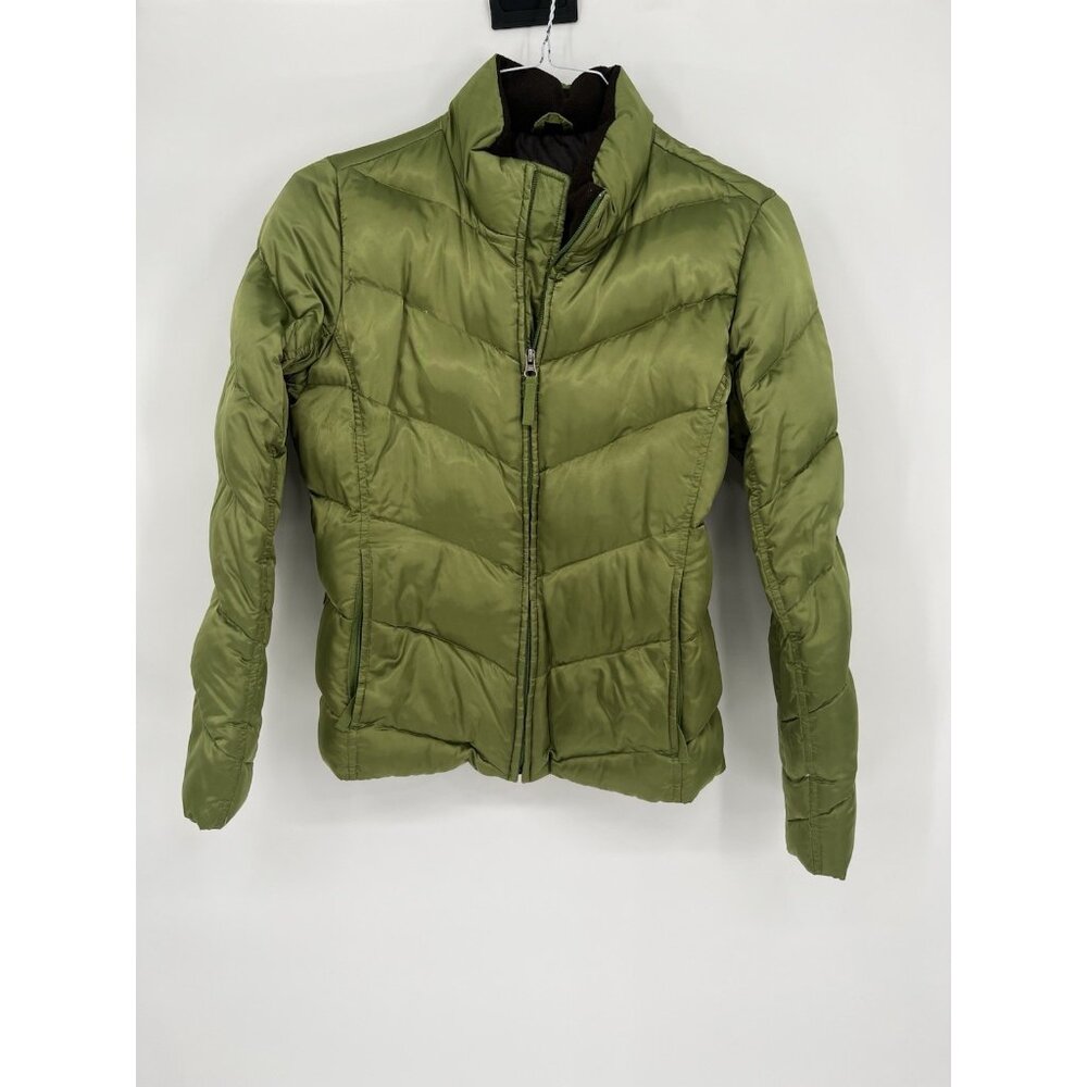EDDIE BAUER Jacket Women’s Small Olive-Green Puffer GOOSE DOWN Full-Zip‎